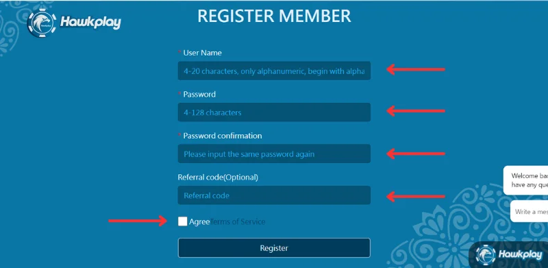 Register Hawkplay according to the instructions